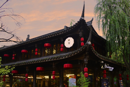 成都锦里古街 中式餐厅夜景