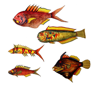 可愛卡通插畫魚素材