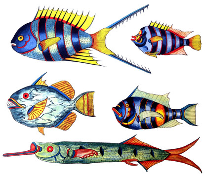手繪插畫卡通魚素材