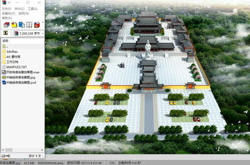 寺庙鸟瞰图3d模型和PSD源文