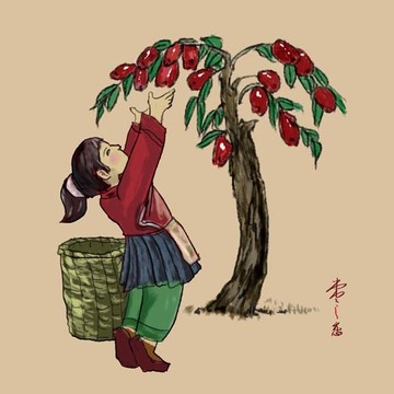 摘棗圖 打棗圖