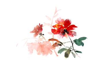 插畫紅色的花