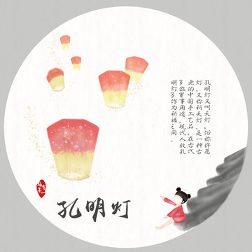 民俗插畫 孔明燈