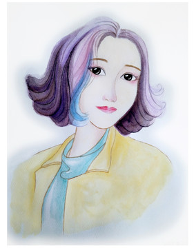 手繪水彩人物美女