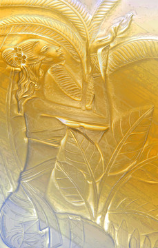 3D立体金色浮雕族女背景玄关