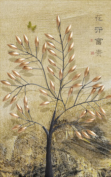 3D立體花開富貴發(fā)財(cái)樹 分圖層