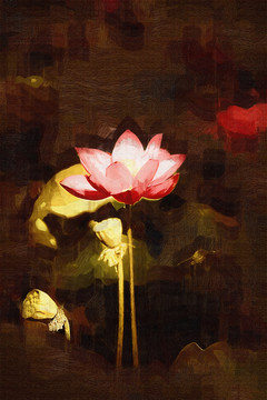 荷花 油畫