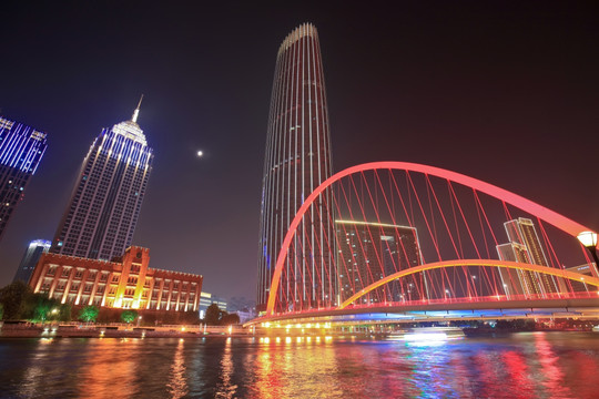 天津夜景 海河夜景 大沽桥