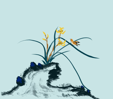 石頭蘭花 水墨畫 花鳥畫