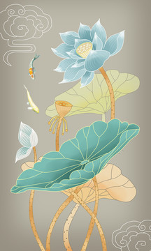 藍(lán)色荷花 玄關(guān)裝飾畫 背景墻