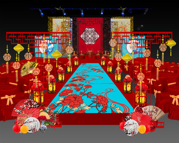 紅藍(lán)撞色中式效果圖