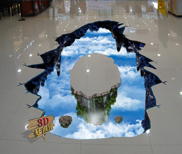 3D地板畫云海小島
