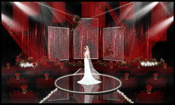 红黑色婚礼仪式区主舞台效果图