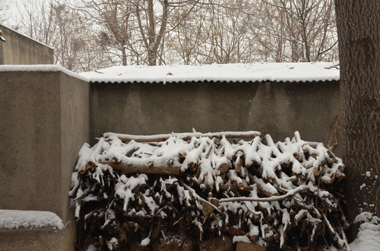 白雪覆盖的柴堆