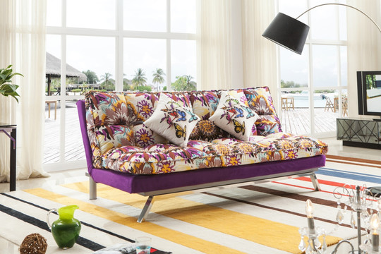蝴蝶大花抽象紫日式沙发床