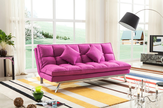 简洁方格紫红色日式沙发床