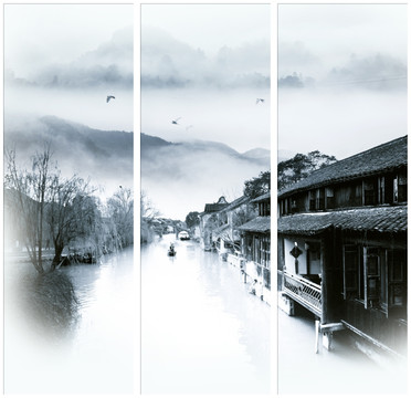意境水墨三聯(lián)畫
