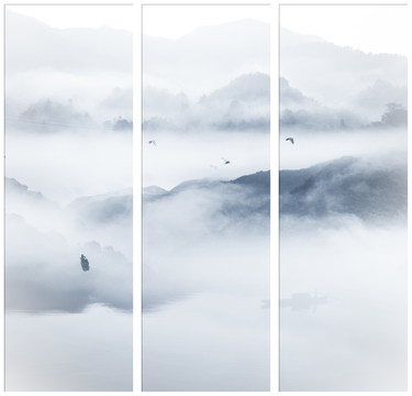 意境水墨三聯(lián)畫