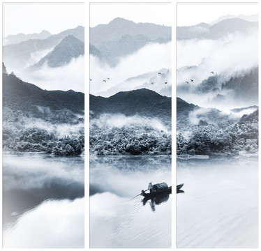 意境水墨三聯(lián)畫