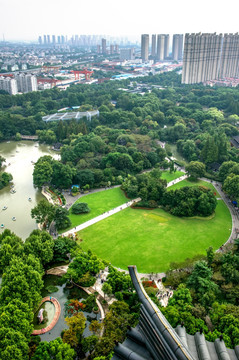 俯瞰水上园林城市绿化