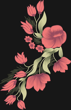 黑底刺繡花朵 分層