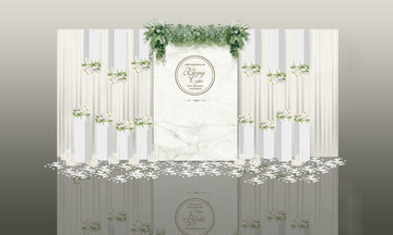 白綠色幾何時(shí)尚簡約浪漫婚禮舞臺(tái)