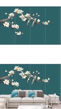 花鳥圖新中式壁畫