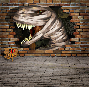3D恐龙壁画 万圣节主题壁画
