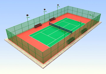 笼式标准网球场3d效果图设计