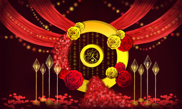 歐式紅金婚禮迎賓區(qū)