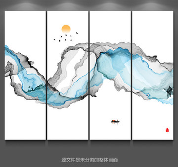 客厅沙发电视墙水墨画背景