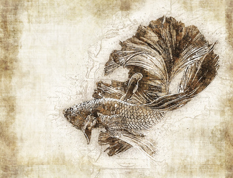 復(fù)古畫斗魚