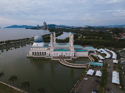 马来西亚沙巴水上清真寺航拍