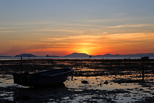 海滩 滩涂 夕阳