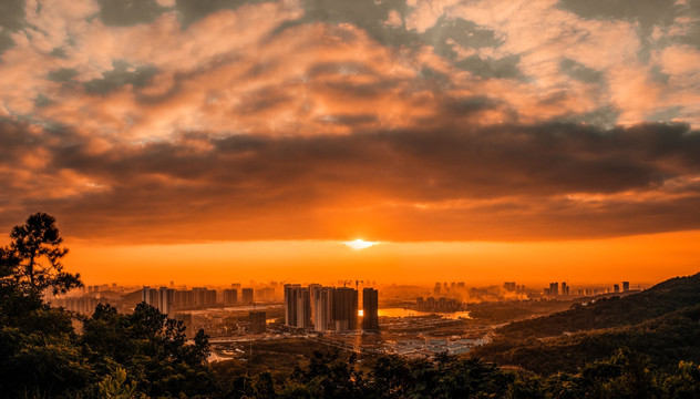 城市之光 夕阳正浓 瑰丽晚霞