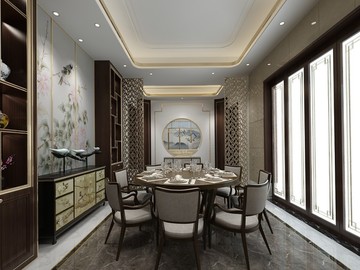 新中式餐廳模型