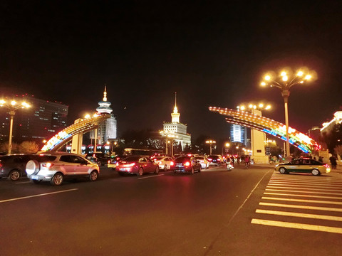 北京复兴门城市夜景 彩虹桥灯光