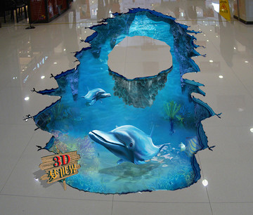 3D地板畫海底世界海豚