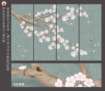 手繪花鳥壁畫背景墻