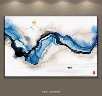 水墨画 客厅沙发抽象水墨背景画