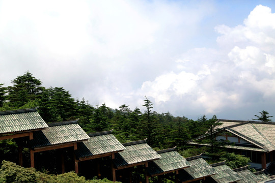 峨眉山寺院廊亭 峨嵋寺院 廊亭