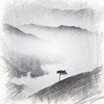 水墨山素描