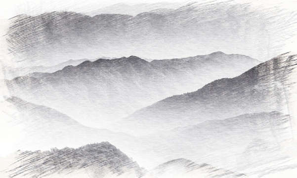 水墨山素描