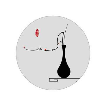极简中国风装饰干枝花瓶无框画