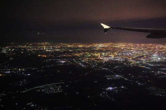 夜空中俯瞰北京城市夜景