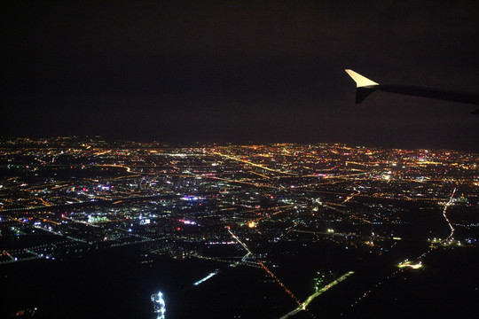 夜空中俯瞰北京城市夜景