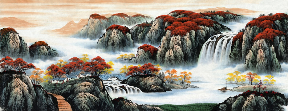 聚寶盆山水畫