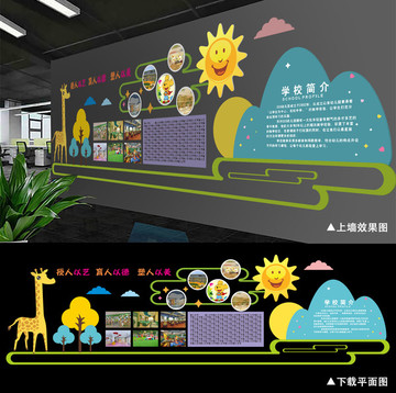 小清新卡通校園文化墻