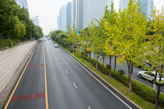 马路 俯拍马路 柏油路 公交车