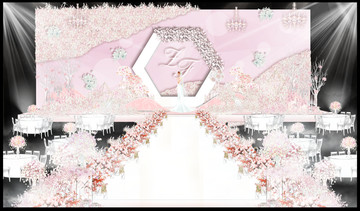 粉色婚禮主舞臺儀式區(qū)效果圖